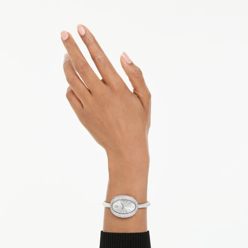 swarovski imber bangle watch  swiss made  metal bracelet  silver tone  stainless steel