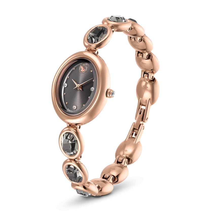 swarovski imber oval watch  swiss made  metal bracelet  black  rose gold tone finish