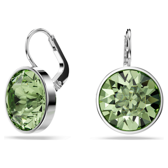 swarovski bella drop earrings round cut green rhodium plated