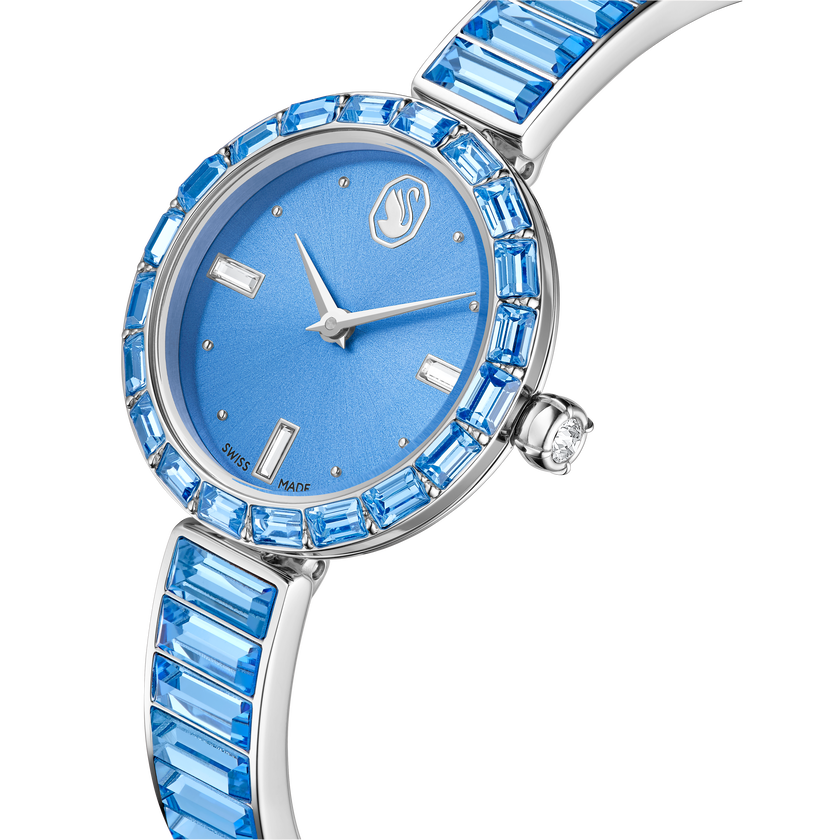 swarovski matrix bangle watch  swiss made  crystal bracelet  blue  stainless steel