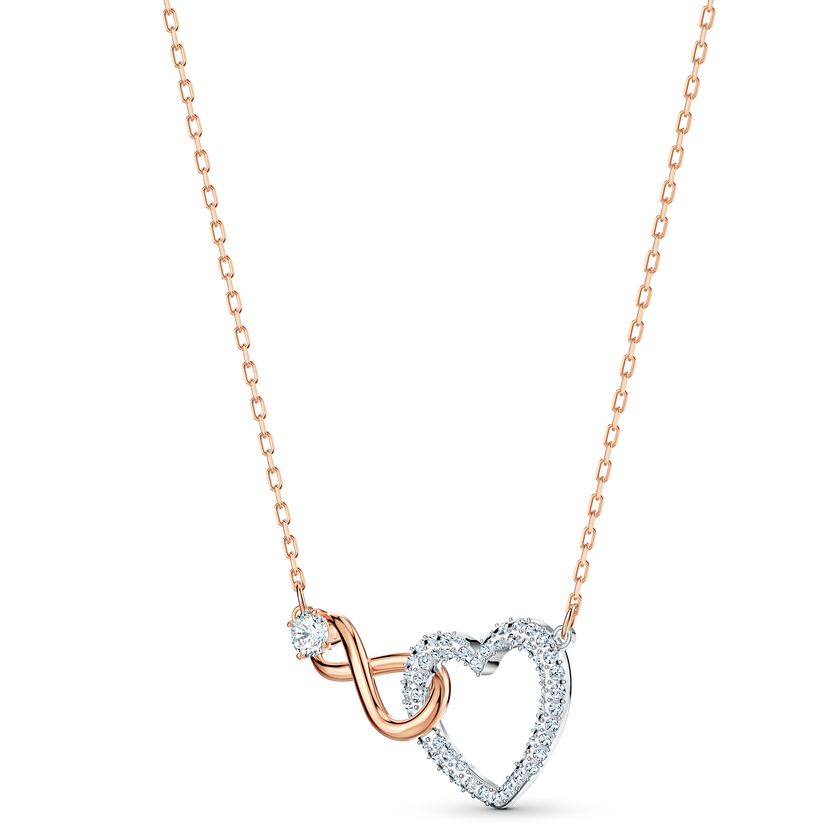 swarovski infinity heart set  white  mixed metal finish