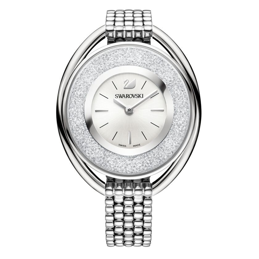 Crystalline Oval Bracelet Watch, White, Stainless Steel
