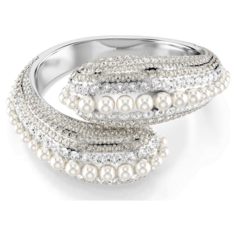 swarovski sublima cuff  statement  crystal pearl  round cut  white  rhodium plated
