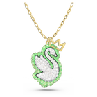 Pop Swan pendant, Swan, Green, Gold-tone plated