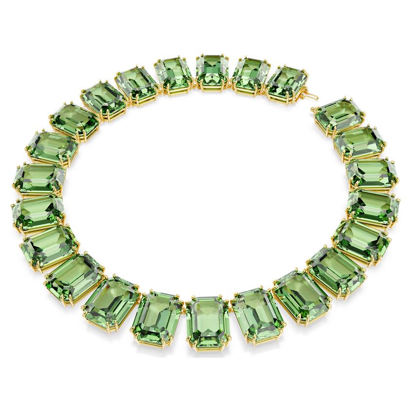 swarovski millenia tennis necklace  octagon cut  green  gold tone plated