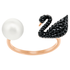 Iconic Swan Open Ring, Black, Rose gold plated
