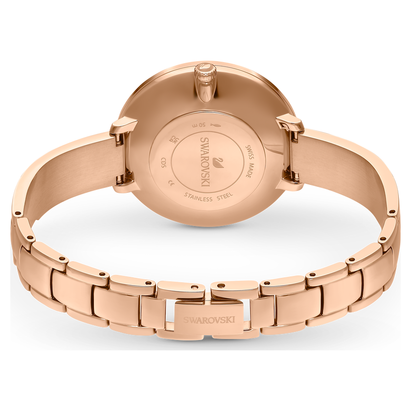 swarovski crystalline delight watch  metal bracelet  pink  rose gold tone finish