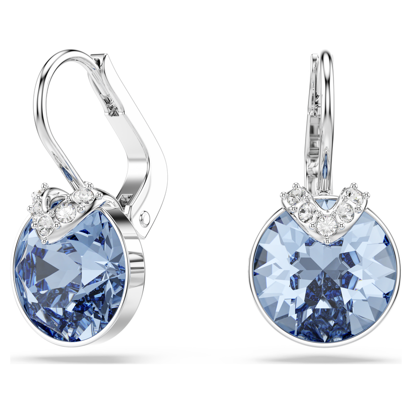 swarovski bella v drop earrings  round cut  blue  rhodium plated