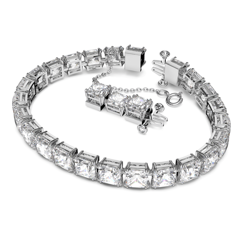 swarovski matrix tennis bracelet  square cut  small  white  rhodium plated