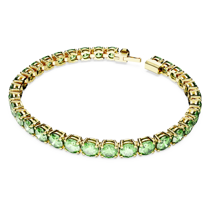 swarovski matrix tennis bracelet  round cut  green  gold tone plated