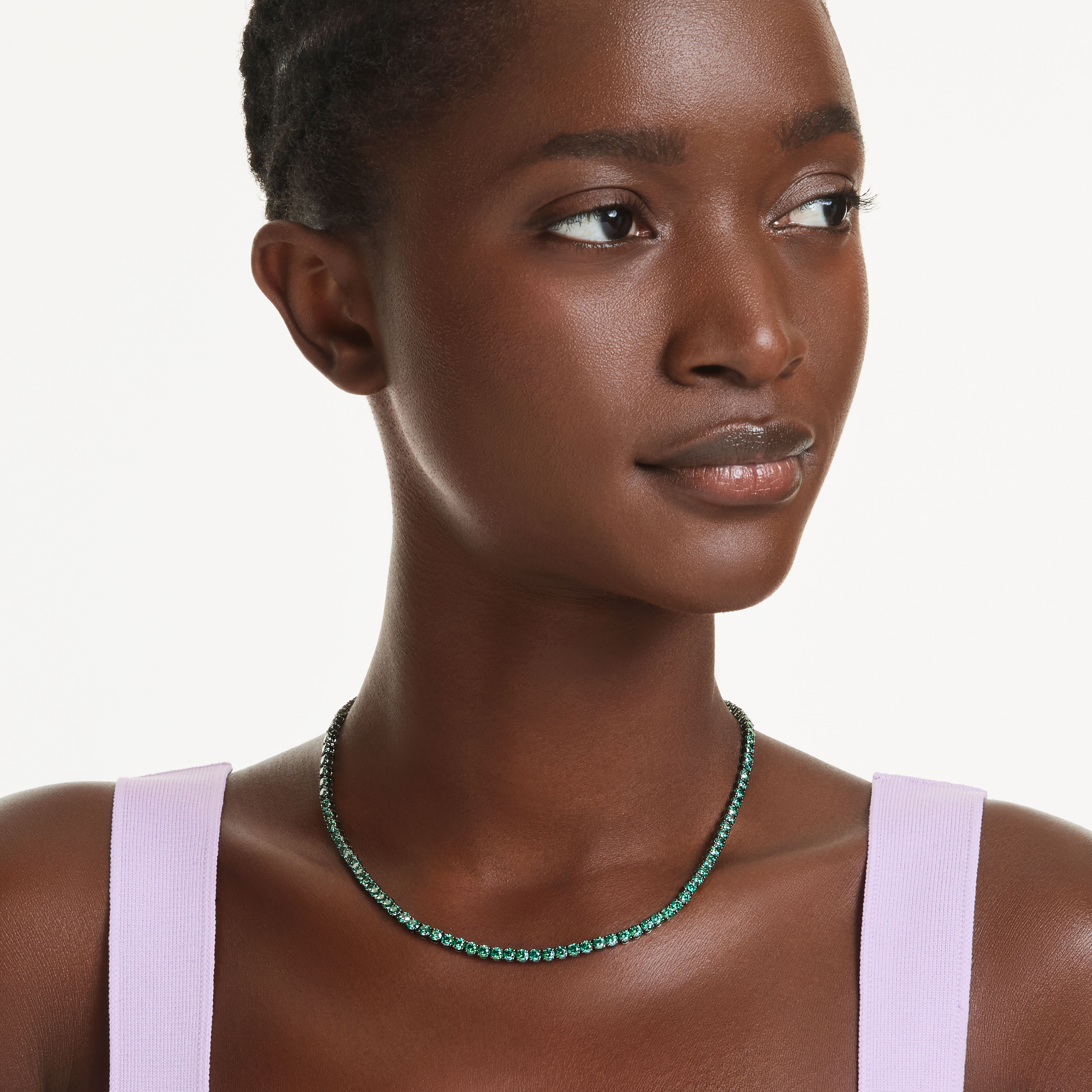 swarovski matrix tennis necklace  round cut  green  ruthenium plated