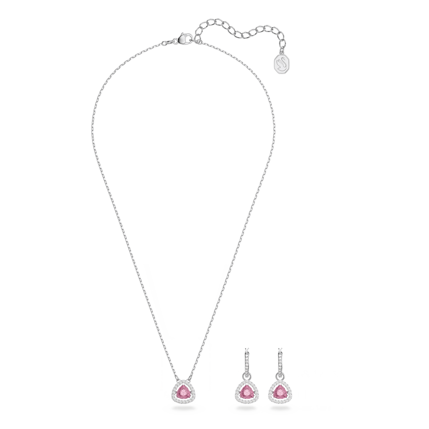 swarovski millenia set  trilliant cut  pink  rhodium plated