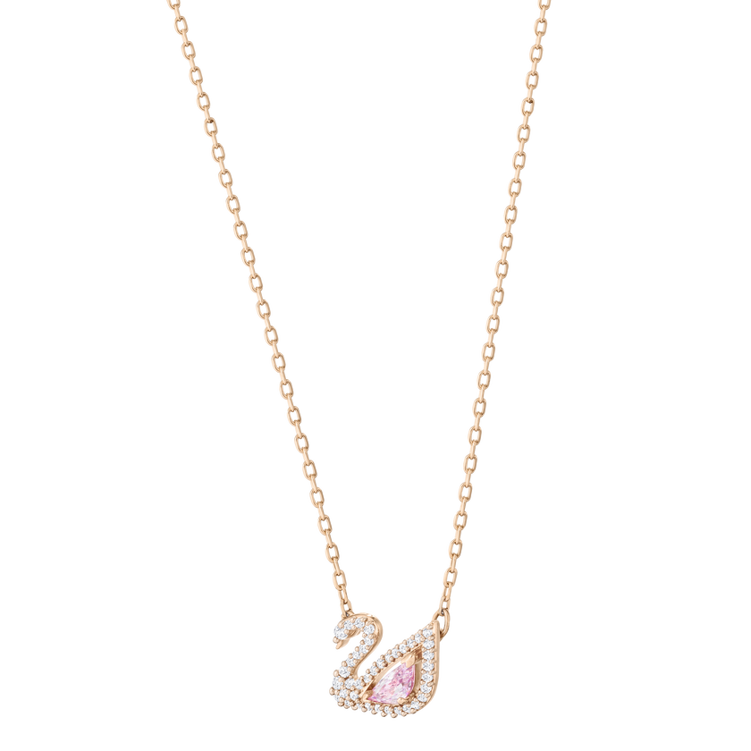 Dazzling Swan Necklace, Multi-colored, Rose gold plating