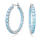 Matrix hoop earrings, Round cut, Blue, Rhodium plated