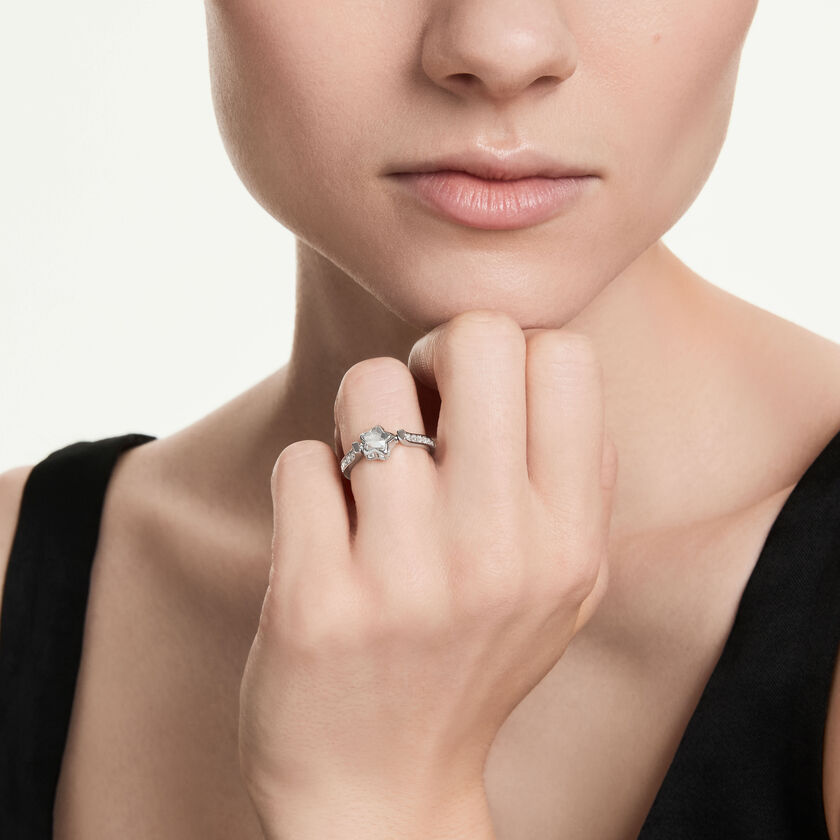 swarovski chroma ring  star  white  rhodium plated