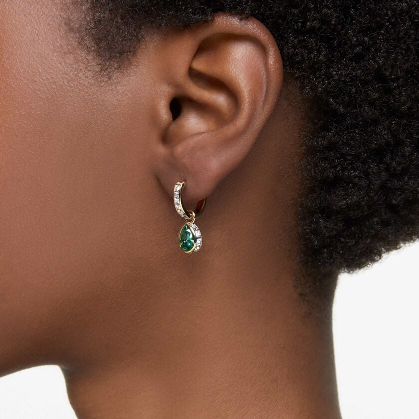 swarovski chroma drop earrings  pear cut  green  gold tone plated