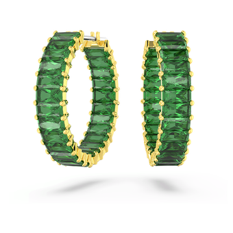 swarovski matrix hoop earrings baguette cut green gold tone plated