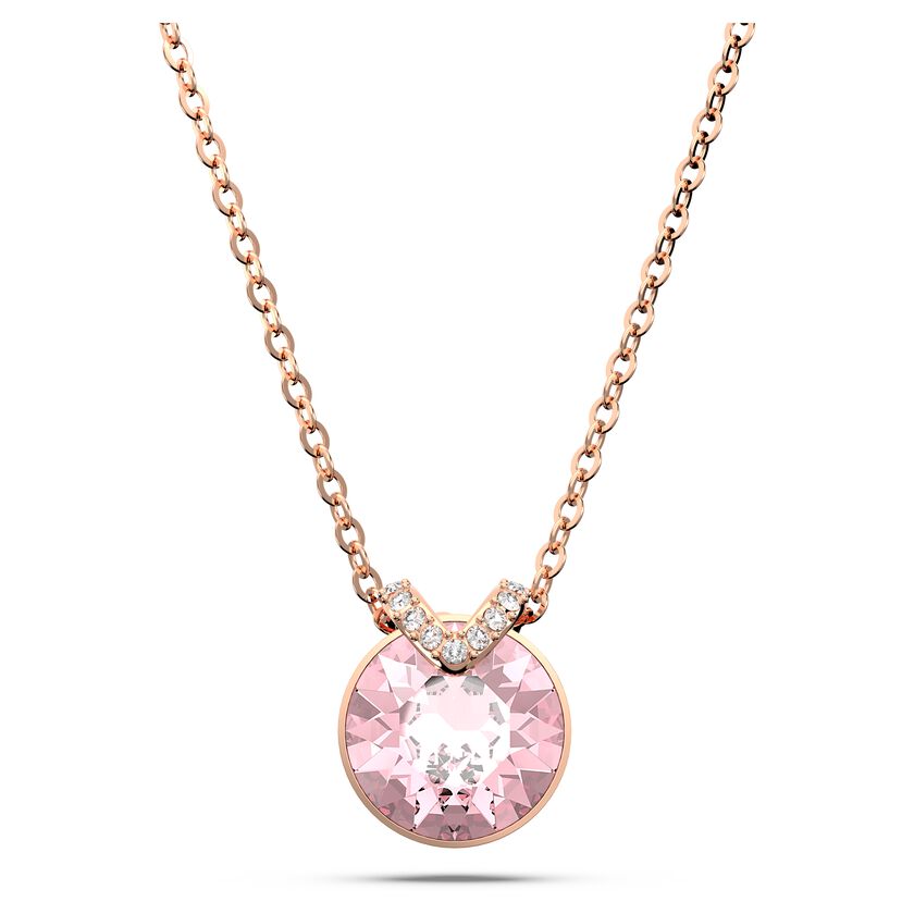 Bella V pendant, Round cut, Pink, Rose gold-tone plated