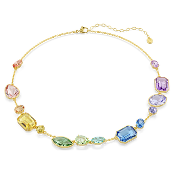 swarovski gema necklace  mixed cuts  multicolored  gold tone plated