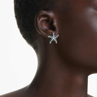 swarovski idyllia stud earrings  starfish  small  blue  gold tone plated