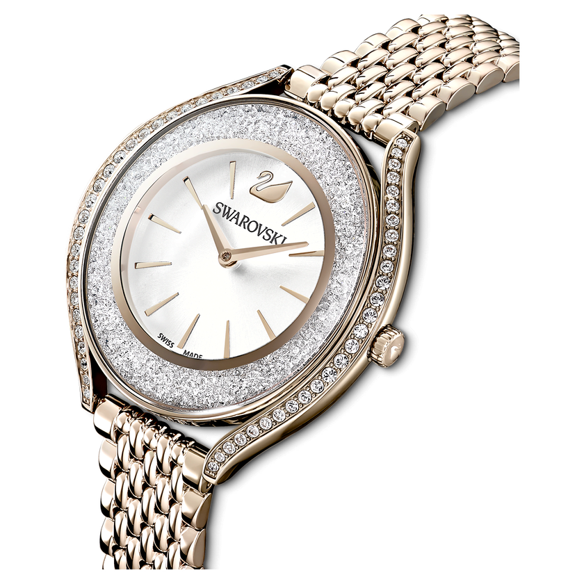 swarovski crystalline aura watch  swiss made  metal bracelet  gold tone  champagne gold tone finish