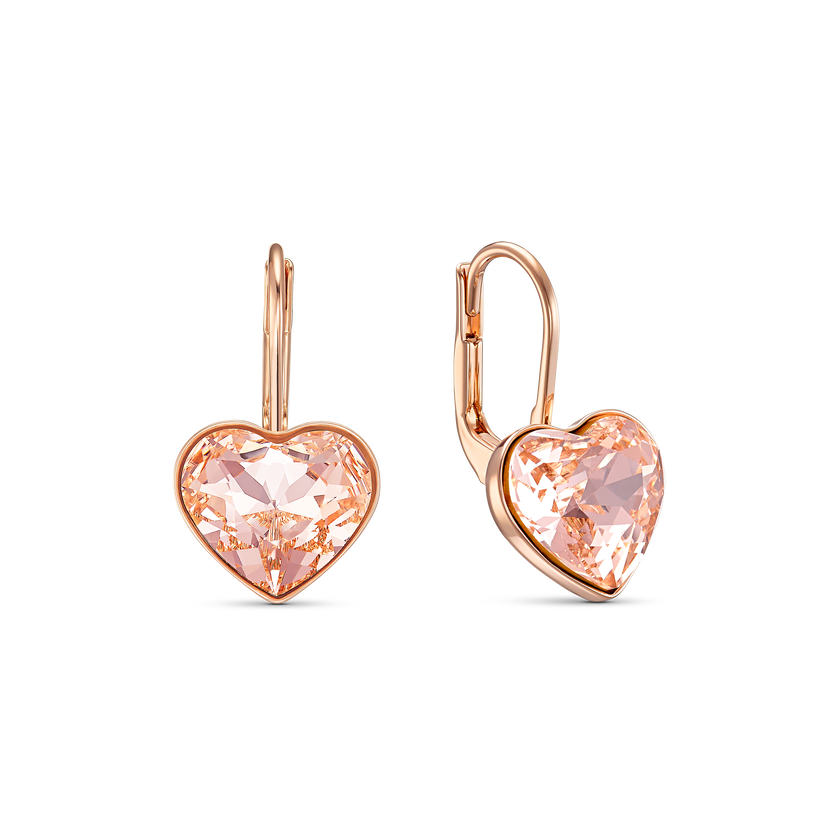 Bella Heart Pierced Earrings, Pink, Rose-gold tone plated