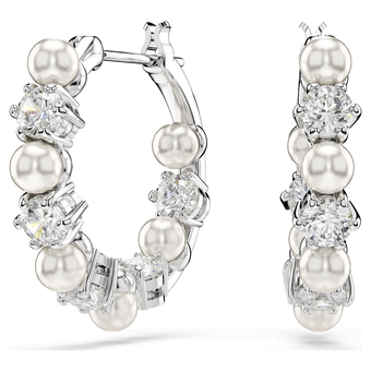 swarovski matrix drop earrings crystal pearl round cut white rhodium plated