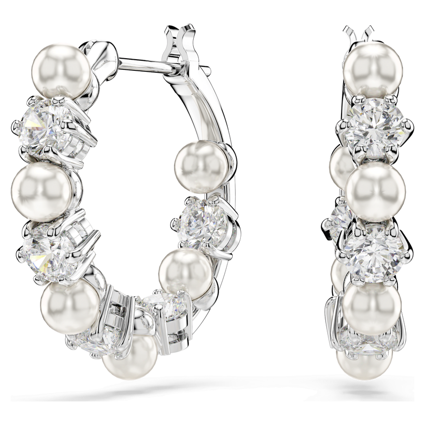 swarovski matrix drop earrings  crystal pearl  round cut  white  rhodium plated