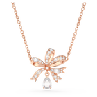 Volta necklace, Bow, Small, White, Rose gold-tone plated