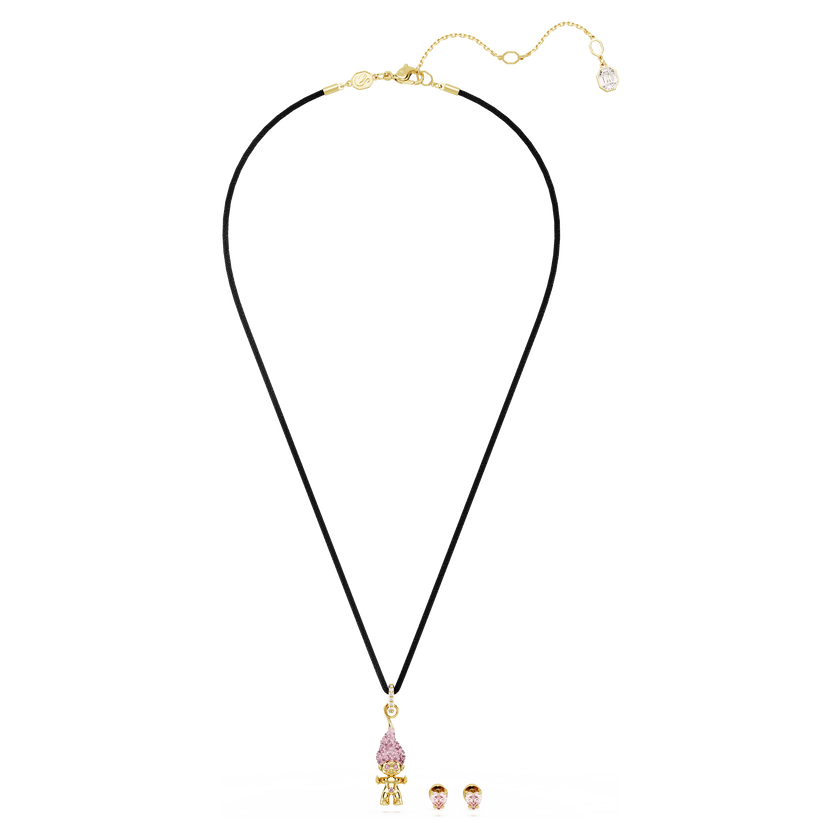 swarovski good luck trolls set  troll  pink  gold tone plated