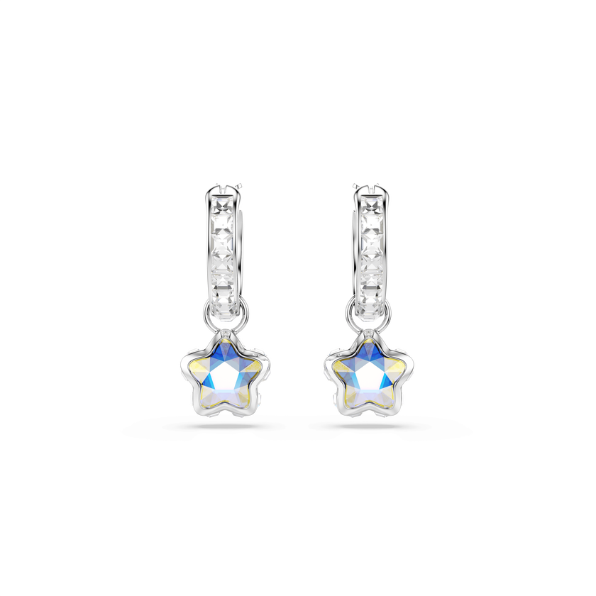 swarovski chroma drop earrings  mixed cuts  star  white  rhodium plated