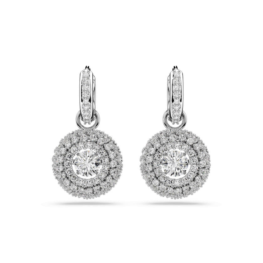 swarovski sublima drop earrings  round cut  white  rhodium plated