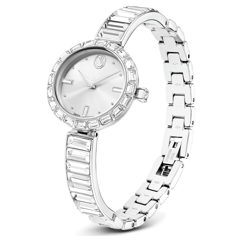 swarovski matrix bangle watch  swiss made  crystal bracelet  white  stainless steel