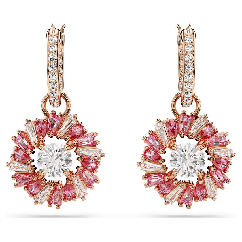 swarovski idyllia drop earrings  mixed cuts  flower  pink  rose gold tone plated