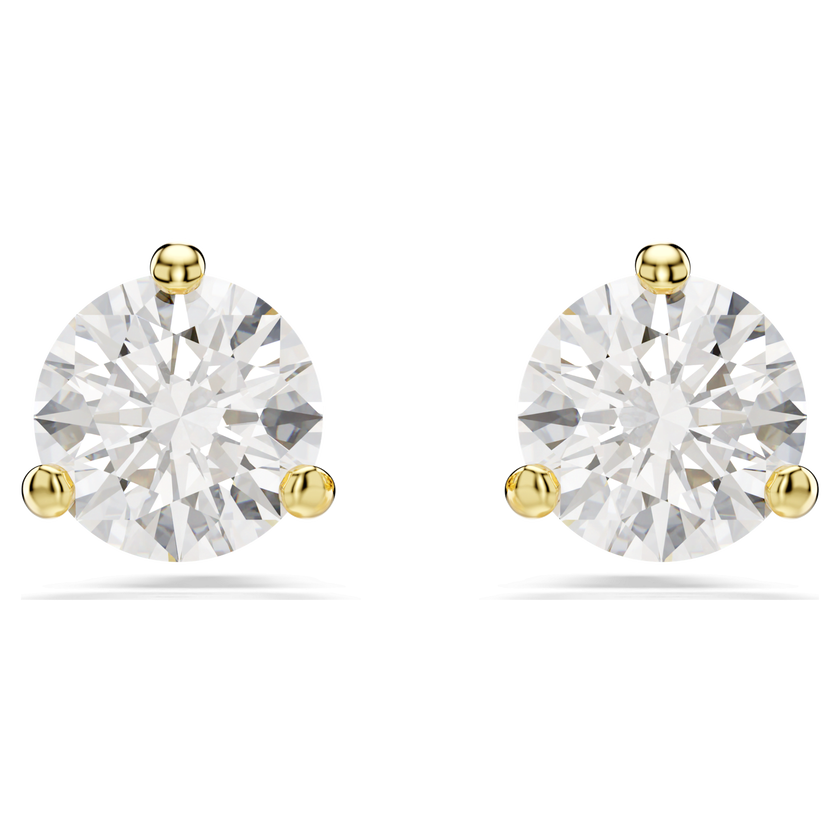 swarovski solitaire stud earrings  round cut  white  18k gold finish