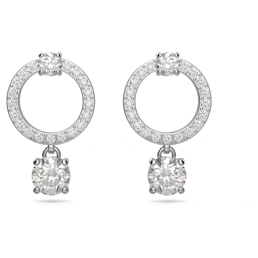 swarovski constella hoop earrings  round cut  white  rhodium plated