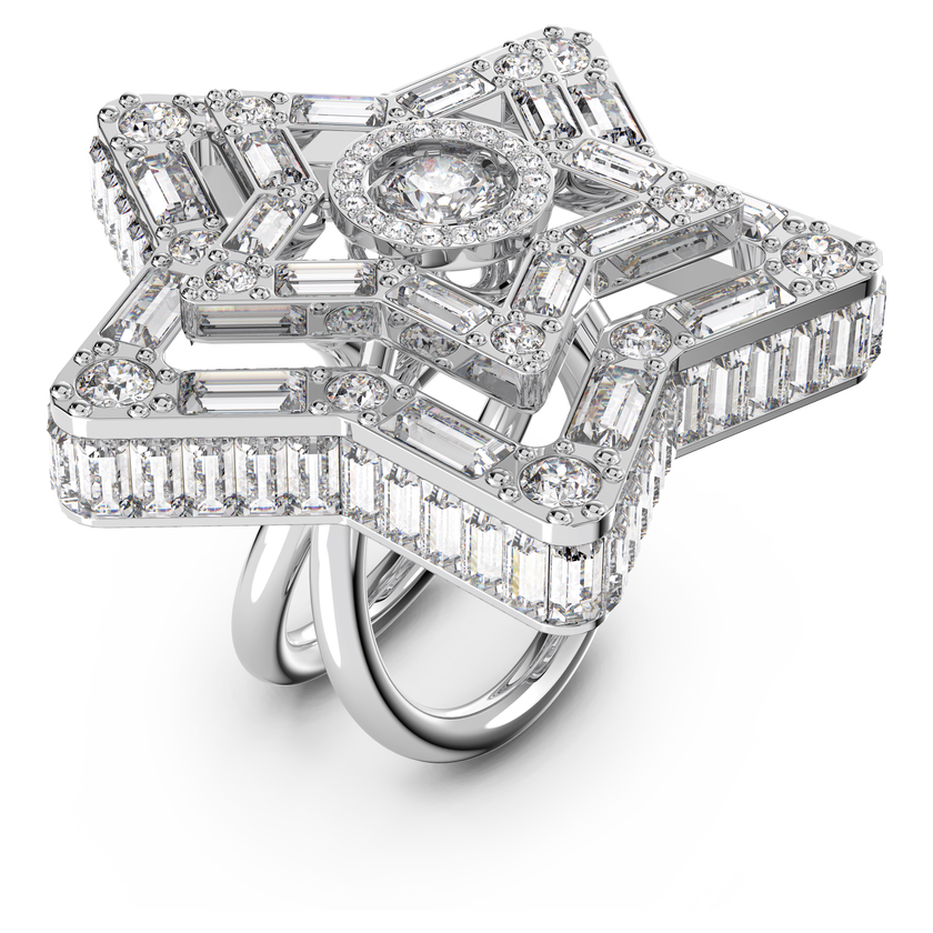 Stella ring, White, Rhodium plated