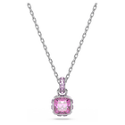 Birthstone pendant, Square cut, February, Pink, Rhodium plated