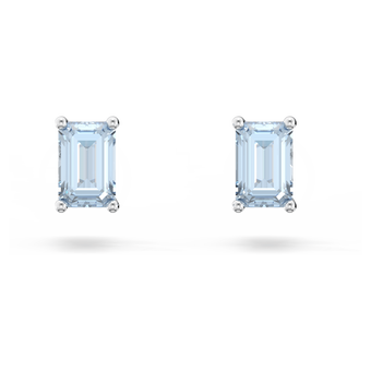 swarovski chroma stud earrings  cushion cut  blue  rhodium plated