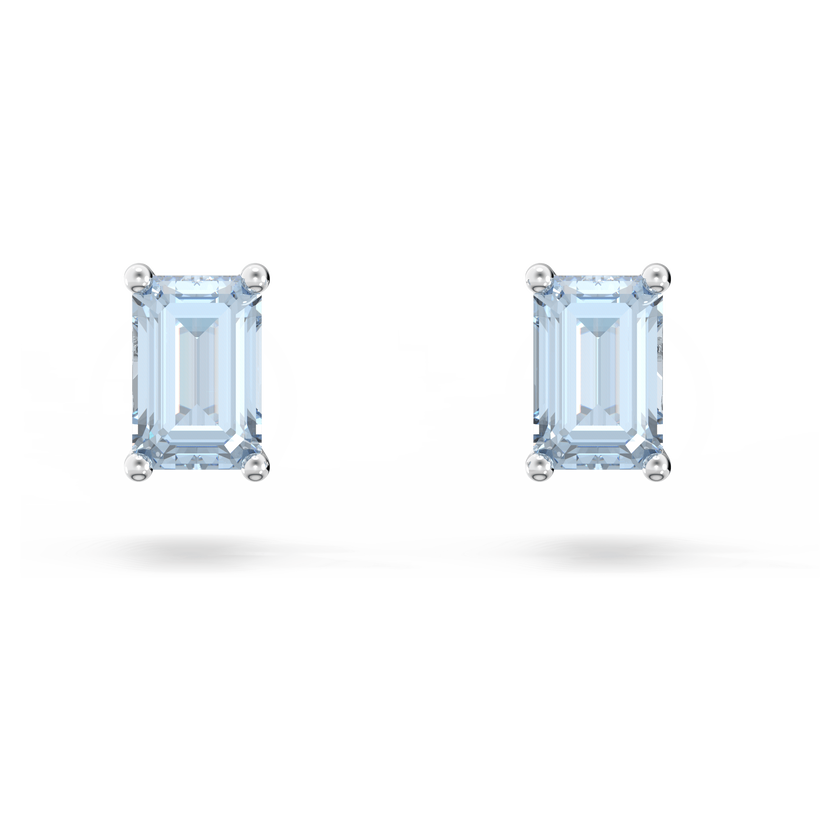 swarovski chroma stud earrings  cushion cut  blue  rhodium plated