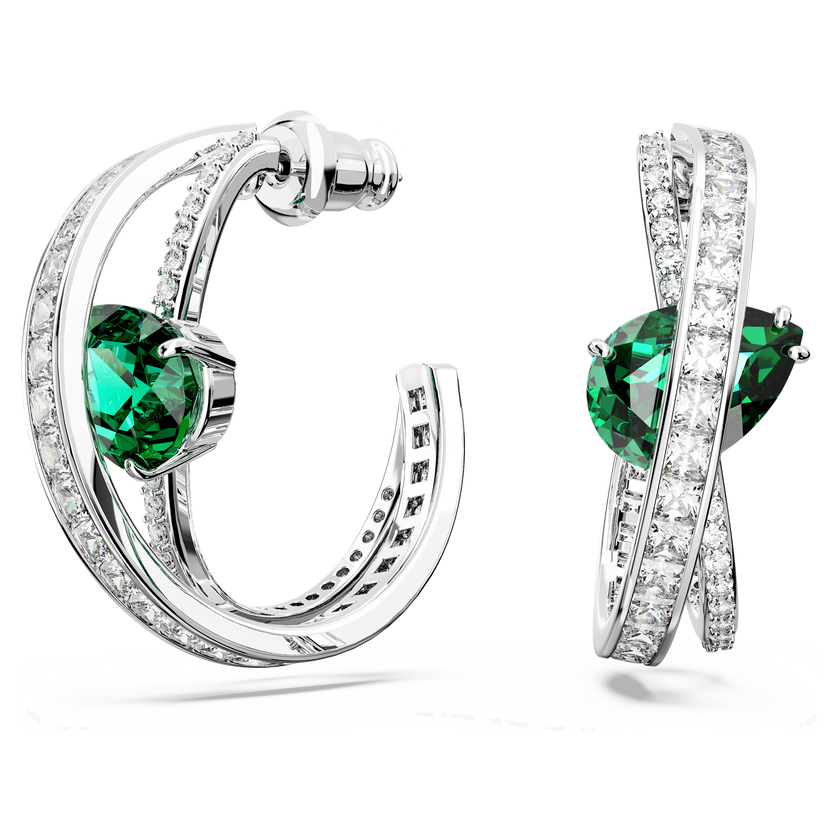 swarovski hyperbola hoop earrings  carbon neutral zirconia  mixed cuts  green  rhodium plated