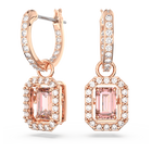 swarovski una drop earrings octagon cut pink rose gold tone plated
