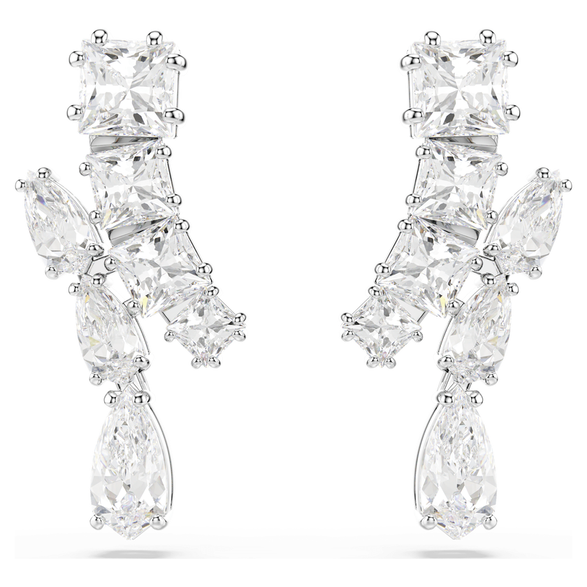 swarovski matrix drop earrings  mixed cuts  white  rhodium plated