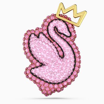 Pop Swan brooch, Swan, Pink, Gold-tone plated