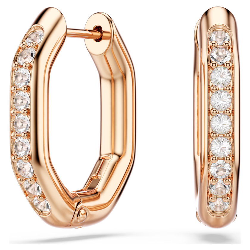 swarovski dextera hoop earrings  octagon shape  round cut  small  white  rose gold tone plated