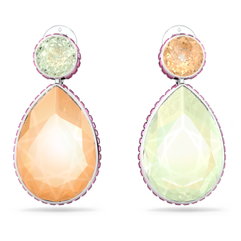 swarovski orbita clip earrings  drop cut crystals  multicolored  rhodium plated