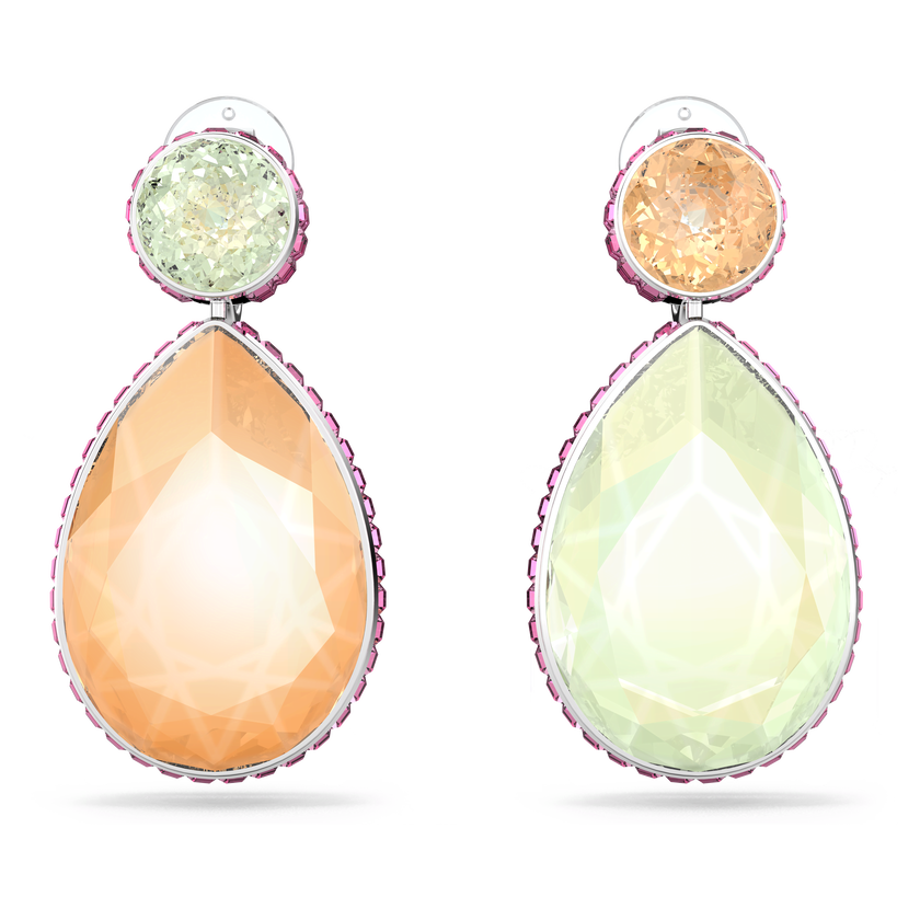 swarovski orbita clip earrings  drop cut crystals  multicolored  rhodium plated