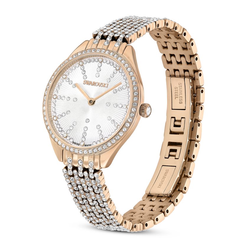 swarovski attract watch  swiss made  metal bracelet  rose gold tone  rose gold tone finish