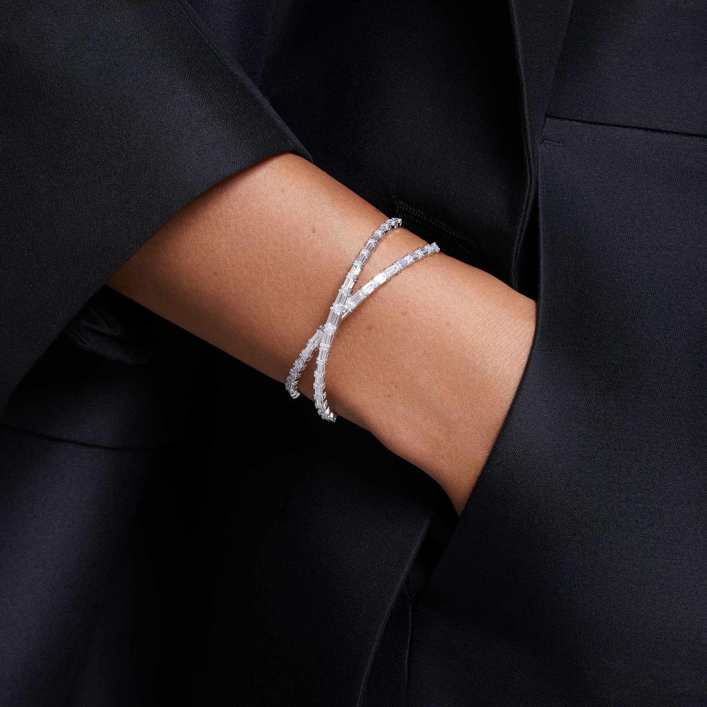 swarovski hyperbola cuff  infinity  white  rhodium plated