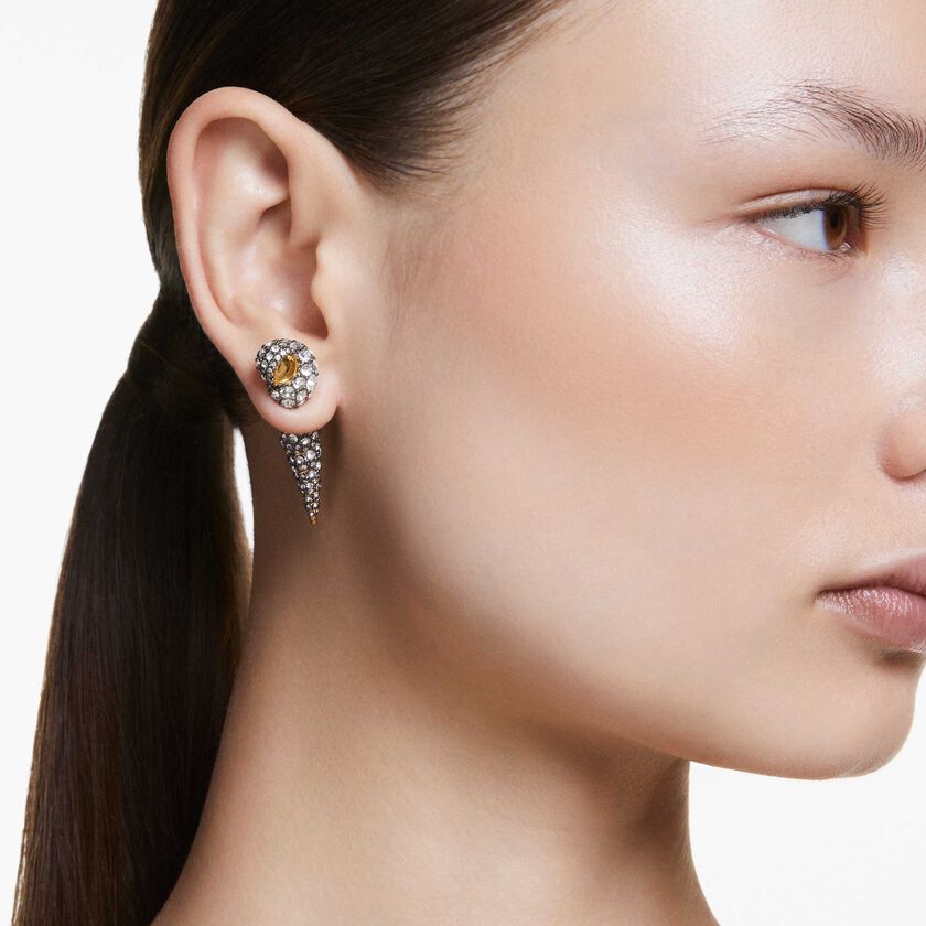 swarovski idyllia drop earrings  asymmetrical design  round cut  shell  white  mixed metal finish